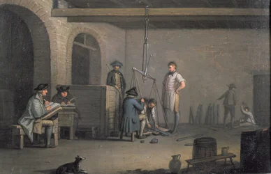 Bleibergbau in Leadhills, das Wiegen und Bewerten des Bleis